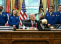 President Trump honors Artemis II astronauts in the Oval Office.