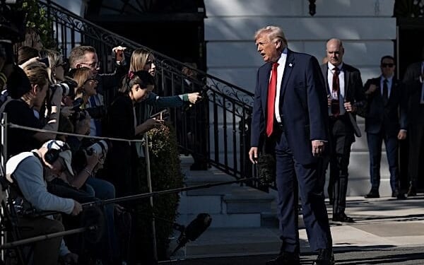 President Donald J. Trump speaks to reporters before boarding Marine One on the South Lawn of the White House on Saturday, April 11, 2026, en route Joint Base Andrews for a trip to Miami. (Official White House photo)