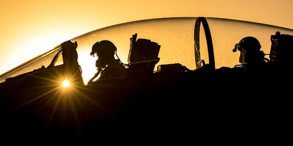 Airmen prepare an F-15E Strike Eagle for takeoff in Southwest Asia, Dec. 24, 2019. (U.S. Air Force photo by Senior Master Sgt. Ralph Branson)