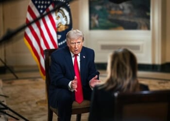 President Donald J. Trump participates in an interview with Fox's Maria Bartiromo, Tuesday, April 14, 2026, in the Diplomatic Reception Room at the White House. (Official White House photo by Joyce N. Boghosian)
