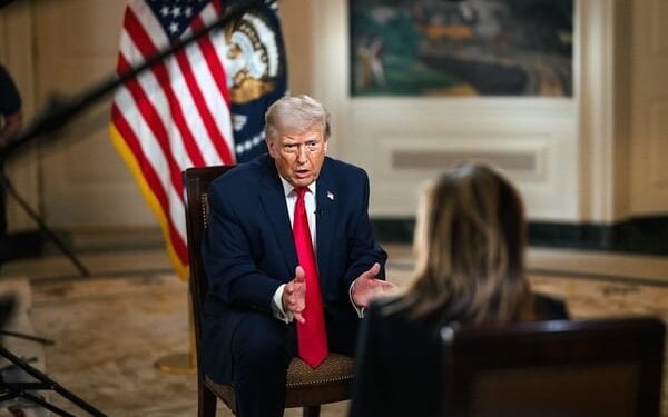 President Donald J. Trump participates in an interview with Fox's Maria Bartiromo, Tuesday, April 14, 2026, in the Diplomatic Reception Room at the White House. (Official White House photo by Joyce N. Boghosian)
