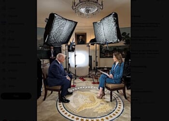 President Donald Trump is interviewed by Norah O'Donnell of '60 Miniues' on Sunday, April 26, 2026, a day after an assassination attempt at the White House Correspondents Dinner. (Official White House photo)