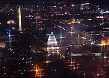 The National Mall is seen at night Sunday, April 18, 2021. (Official White House photo by Adam Schultz)