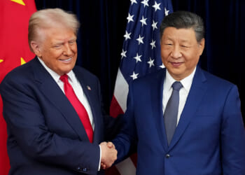 President Donald Trump greets Chinese President Xi Jinping.