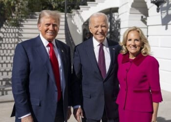 Joe Biden and Jill Biden greet President-elect Donald Trump, Wednesday, Nov. 13, 2024, on the South Portico of the White House. (Official White House photo by Adam Schultz)