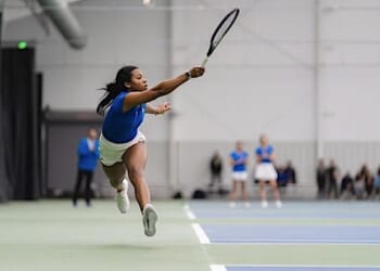 U.S. Air Force Academy cadet Alexis Odom participates in College Match Day, a U.S. Tennis Association showcase event, in Orlando, Florida, Saturday, Feb. 17, 2024. (U.S. Air Force photo by Senior Airman Joshua Hastings)