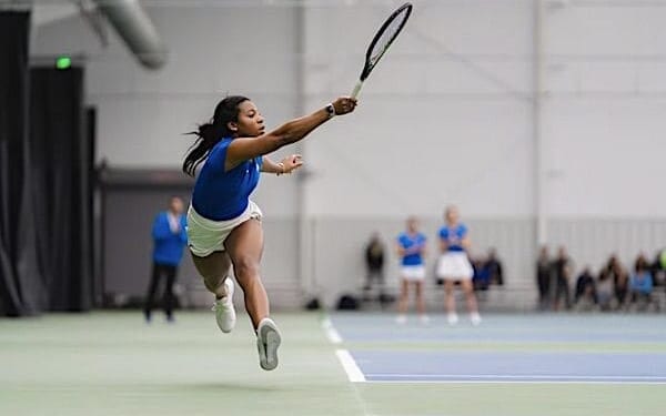 U.S. Air Force Academy cadet Alexis Odom participates in College Match Day, a U.S. Tennis Association showcase event, in Orlando, Florida, Saturday, Feb. 17, 2024. (U.S. Air Force photo by Senior Airman Joshua Hastings)