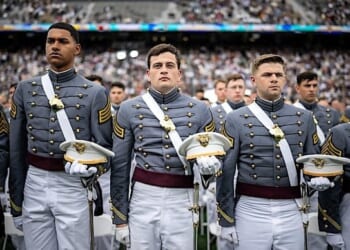 President Donald Trump delivers remarks at the 2025 U.S. Military Academy commencement at Michie Stadium, Saturday, May 24, 2025, in West Point, New York. (Official White House photo by Daniel Torok)