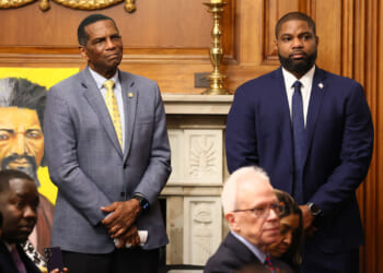 Burgess Owens and Byron Donalds in the newly named Frederick Douglas press gallery.