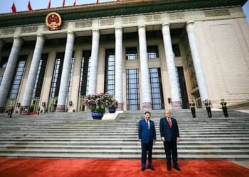 President Donald J. Trump participates in a welcome ceremony with President Xi Jinping of the People's Republic of China, Thursday, May 14, 2026, at the Great Hall of the People in Beijing, China. (Official White House photo by Daniel Torok)