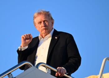 U.S. President Donald Trump disembarks from Air Force One upon arrival from Miami on May 3, 2026 at Joint Base Andrews, Florida. Trump spent the weekend at his Mar-a-Lago resort in Doral, Florida. (Photo by Roberto Schmidt/Getty Images)