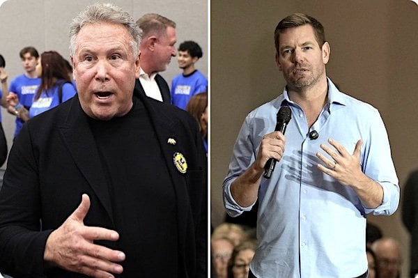 Stephen Cloobeck and Eric Swalwell (X/New York Post)
