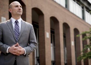 Steve Descano standing outside