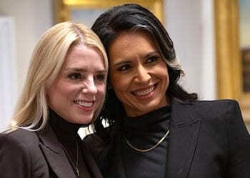 U.S. Attorney General Pam Bondi, left, after swearing in Tulsi Gabbard as director of National Intelligence at the White House, Wednesday, Feb. 12, 2025. (Official White House photo by Molly Riley)