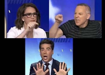 Clockwise from top left: Jessica Tarlov, Greg Gutfeld and Jesse Watters of 'The Five' (Video screenshot)