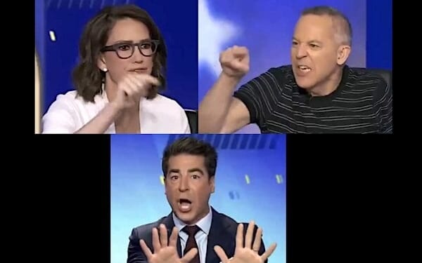 Clockwise from top left: Jessica Tarlov, Greg Gutfeld and Jesse Watters of 'The Five' (Video screenshot)