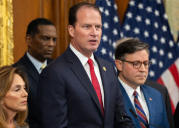 Republican Study Committee Chairman Congressman August Pfluger (R-TX) speaks during a press conference with other members of the Republican Study Committee.