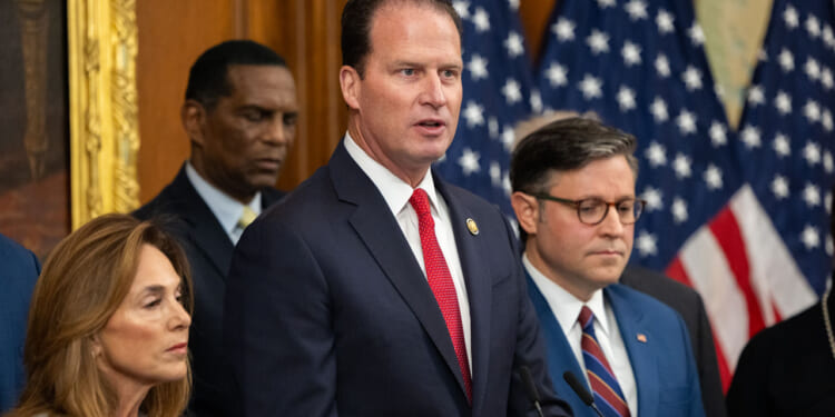 Republican Study Committee Chairman Congressman August Pfluger (R-TX) speaks during a press conference with other members of the Republican Study Committee.