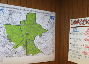 Signs are seen on the walls of a campaign office for Democratic candidate Jon Ossoff's as he runs for Georgia's 6th Congressional District.