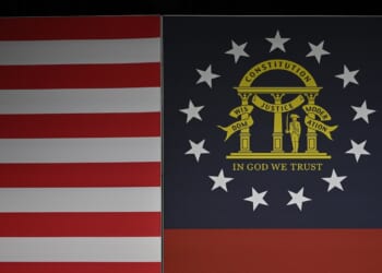 A photo of the Georgia state flag.