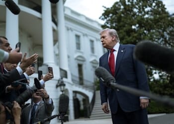 President Donald J. Trump speaks to reporters before boardsing Marine One on the South Lawn of the White House, Friday, May 8, 2026, en route Trump National Golf Club Washington D.C. in Sterling, Virginia. (Official White House photo by Patrick B. Ruddy)