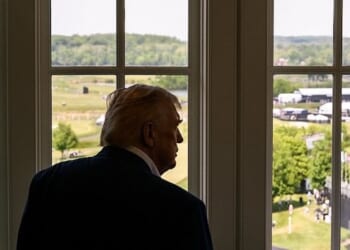 President Donald J. Trump watches the LIV Golf tournament at Trump National Golf Club Washington D.C. in Sterling, Virginia on Saturday, May 9, 2026. (Official White House photo by Molly Riley)