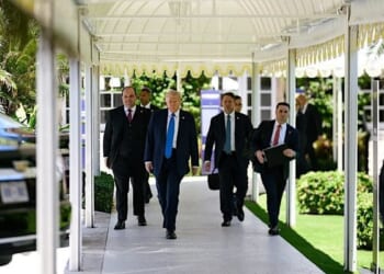 President Donald J. Trump arrives to a Crypto conference at the Mar-a-Lago Club, Saturday, April 25, 2025, in Palm Beach, Florida. (Official White House photo by Daniel Torok)