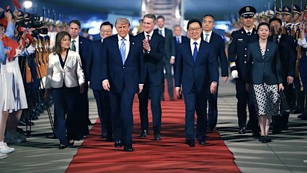 President Donald J. Trump arrives in Beijing, China, on Wednesday, May 13, 2026 (Video screenshot)