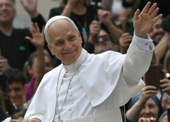 Pope Leo waving