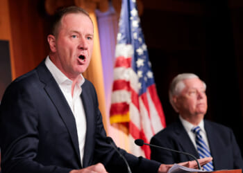U.S. Sen. Eric Schmitt (R-MO) speaks during a press conference at the U.S. Capitol on April 27, 2026, in Washington, DC.