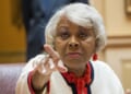 Sen. L. Louise Lucas points toward a camera.