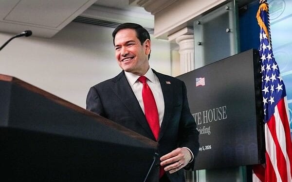 Secretary of State Marco Rubio arrives at a press briefing at the White House in Washington, D.C., Tuesday, May 5, 2026. (Official State Dept. photo by Freddie Everett)