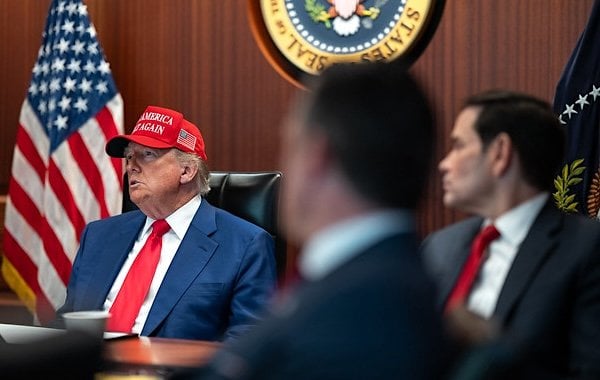 President Donald Trump and his national security team meet in the Situation Room of the White House, Saturday, June 21, 2025. (Official White House photo by Daniel Torok)