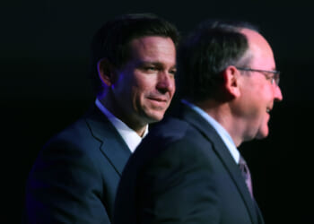 Florida Governor Ron DeSantis is introduced by U.S. Rep. Tom Tiffany at the Republican Party of Marathon County Lincoln Day Dinner.