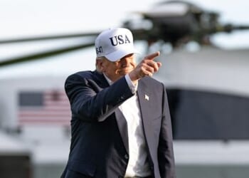 President Donald J. Trump disembarks Marine One on the South Lawn of the White House as he returns from a trip to China, Friday, May 15, 2026. (Official White House photo by Molly Riley)