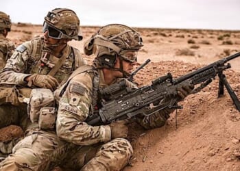 U.S. soldiers prepare to move downrange during a combined arms live-fire exercise as part of African Lion at Cap Draa, Tan-Tan, Morocco, Sunday, April 26, 2026. (U.S. Army photo by Sgt. Christopher Sanchez)