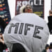 A woman dressed as a mifepristone pill dances with supporters of Planned Parenthood and pro-choice activists during a rally outside the US Supreme Court on April 2, 2025, in Washington, DC. (DREW ANGERER/AFP/Getty Images)