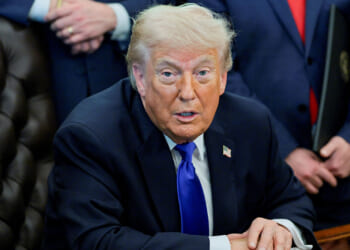 President Donald Trump takes questions from the media after signing an executive order in the Oval Office at the White House in Washington, D.C., U.S., April 30, 2026. REUTERS/Jonathan Ernst