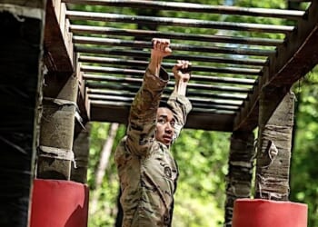 A drill sergeant participates in the 2026 Drill Sergeant of the Year Competition at Fort Jackson, South Carolina, April 21, 2026. (U.S. Army photo by Sgt. 1st Class Dana Clarke)