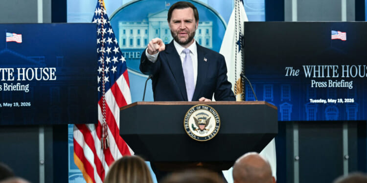 Vice President JD Vance speaks during a press briefing in the Brady Briefing Room of the White House in Washington, DC, on May 19, 2026. (Photo by Kent NISHIMURA / AFP via Getty Images)