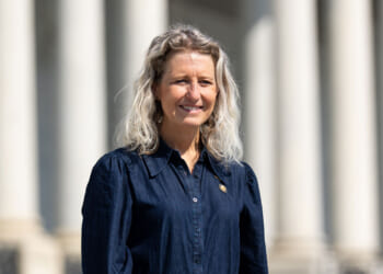 Rep. Jen Kiggans walks down the House steps after a vote in the U.S. Capitol.
