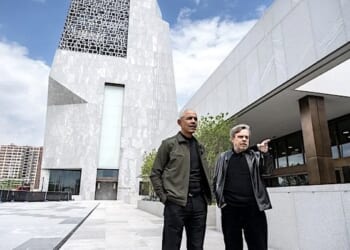 Former President Barack Obama and actor Mark Hamill stand at the Obama Presidential Center on Thursday, April 30, 2026 (Courtesy the Obama Foundation)