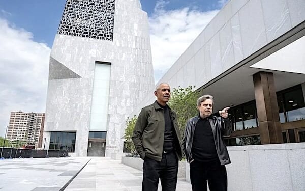 Former President Barack Obama and actor Mark Hamill stand at the Obama Presidential Center on Thursday, April 30, 2026 (Courtesy the Obama Foundation)