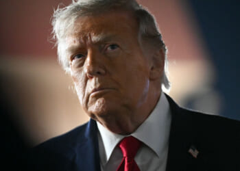 Close-up of an intense Donald Trump.
