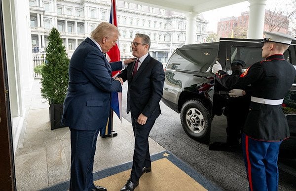 President Donald Trump greets U.K. Prime Minister Keir Starmer at the White House on Thursday, Feb. 27, 2025 (Official White House photo)