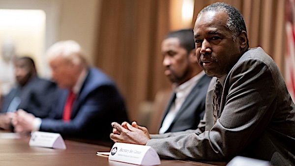 U.S. Housing and Urban Development Secretary Ben Carson joins President Donald J.Trump during a roundtable on race relations Wednesday, June 10, 2020, with prominent black leaders in the Cabinet Room of the White House. (Official White House photo by Tia Dufour)
