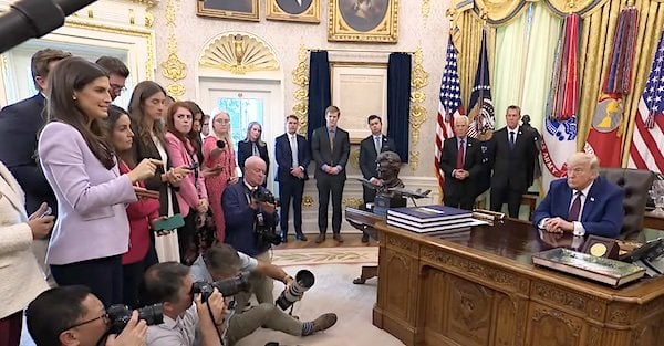 CNN's Kaitlan Collins asks President Donald Trump a question in the Oval Office on Wednesday, June 3, 2026 (Video screenshot)
