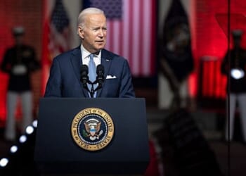 Joe Biden delivers remarks on the soul of the nation, Thursday, Sept. 1, 2022, at Independence Square in Philadelphia. (Official White House photo by Adam Schultz)