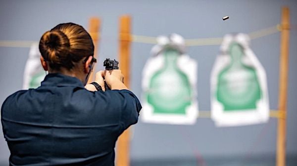 Sailors conduct 9 mm small arms live-fire training aboard the guided-missile destroyer USS Halsey in the Arabian Sea, July 3, 2021. (U.S. Navy photo by Mass Communication Specialist 3rd Class Jaimar Carson Bondurant)