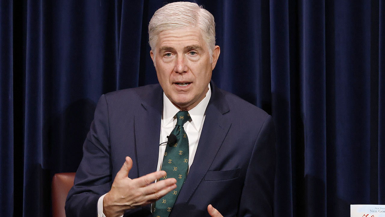 Supreme Court Justice Neil Gorsuch speaks at the Reagan Library on May 5, 2026 in Simi Valley, California. Gorsuch discussed his new children's book "Heroes of 1776: The Story of the Declaration of Independence." (Photo by Mario Tama/Getty Images)